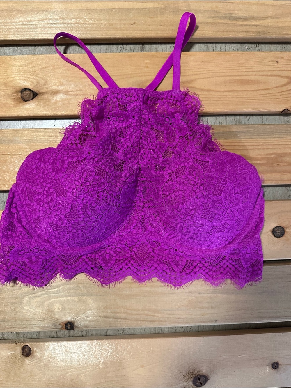 Victoria’s Secret PINK Push-Up Lace Underwire Bra Hot Pink Super Padded lg A-C